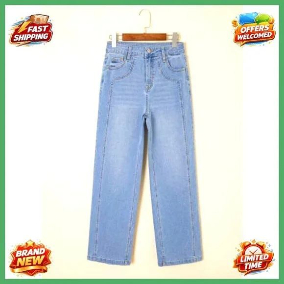 High Waisted Wide Leg Jeans Stretchy Straight Fit Denim Pants